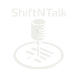 ShiftNTalk podcast logo featuring a stylized microphone integrated with a manual gear shift pattern in white on a transparent background.